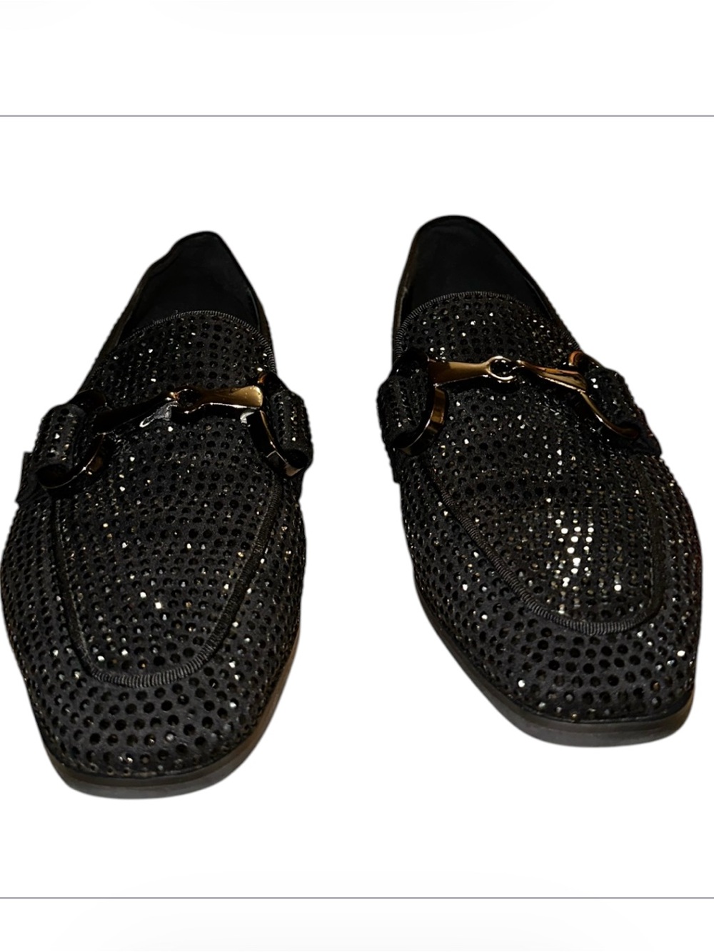 Antonio Parriego Black Crystal-Studded Slip-On Loafers with Gold Horsebit